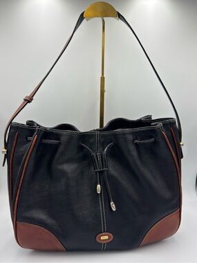 Bally Black and Brown Leather Drawstring Shoulder Bag